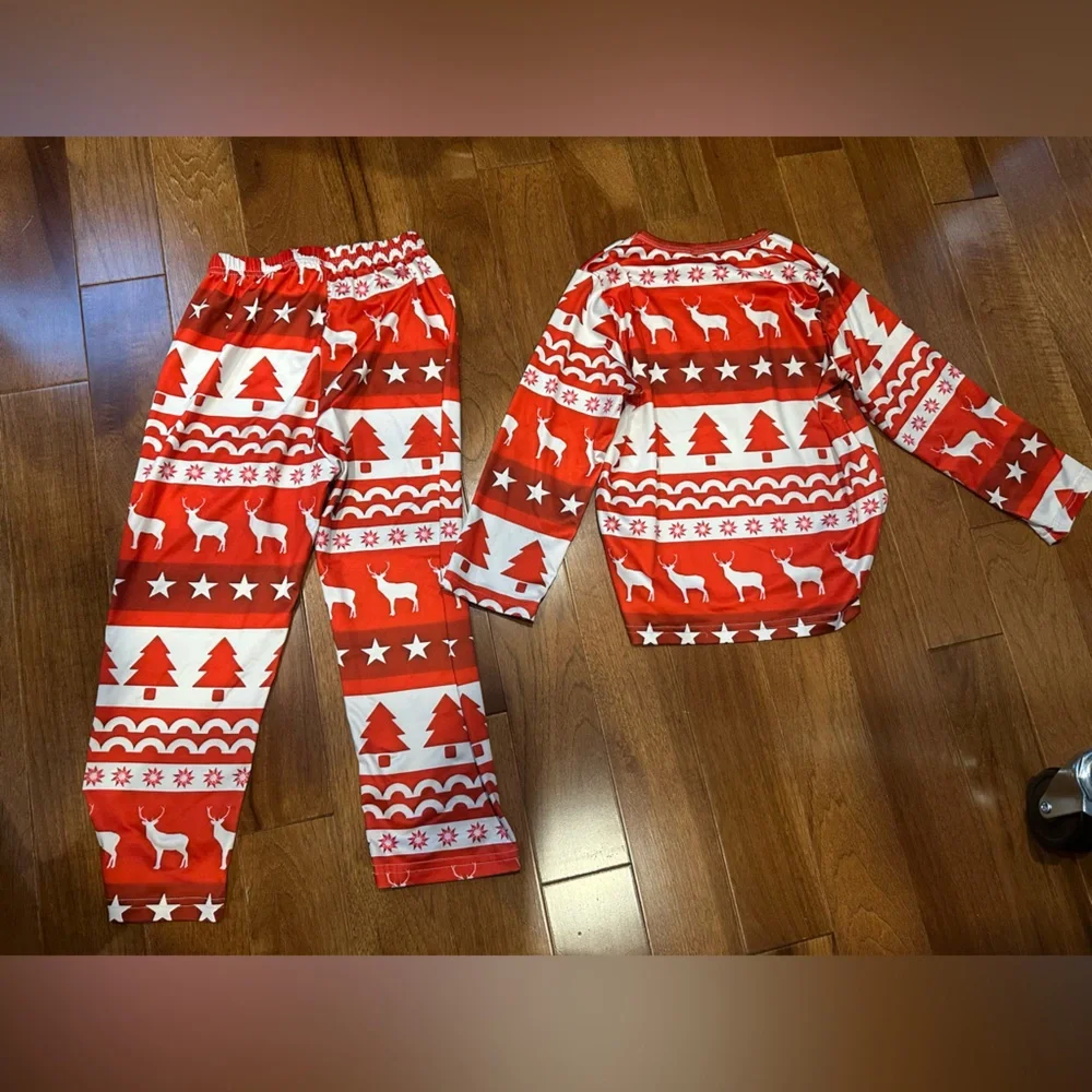 Girls Red & White Holiday Pajama Set 5–6Y Two Piece Christmas Sleepwear